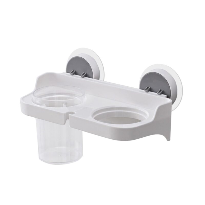 Cetomo Hair Tool Organizer Holder with Clear Acrylic Removable Cup and Built-in Cord Storage Hole for Comb Dryer Curling Wand Razor Bathroom Washbasin, Wall Mounted Plastic Adhesive White