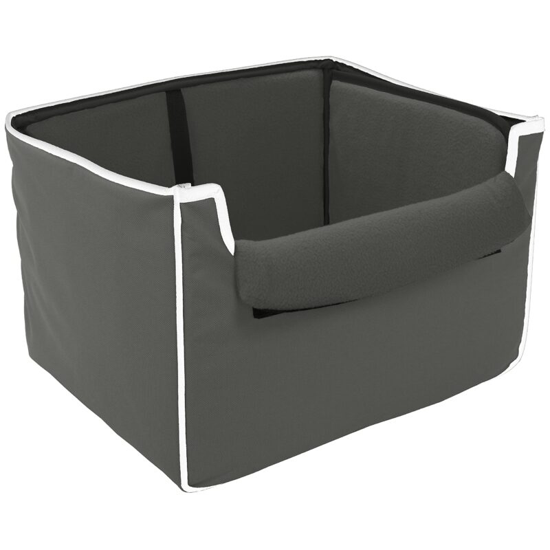 Precious Tails Collapsible Pet Booster Car Seat Box with Plush Fleece Cover, Cushion Insert and Foam Padded Panel - Foldable Carseat for Small Pet Dogs and Puppies Under 20 lbs, Grey